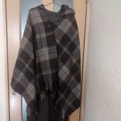 ニコアンド チェック柄 フード付き ポンチョ ストール