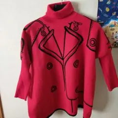 だまし絵レッドニットセーター M-Lサイズ