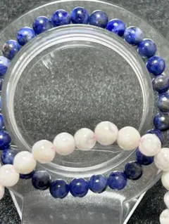 ソーダライトとスノーガーデンの天然石 ブレスレット 2本セット 3-006