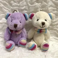 【新品未使用】クマ くま キーホルダー ぬいぐるみ 白 紫 レインボー