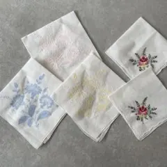 新品未使用 スワトウ 刺繍 レースハンカチ5枚セット 花柄 綿 コットン