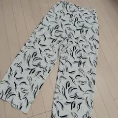 葉柄カジュアルパンツ ホワイト/ブラック