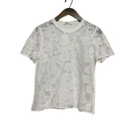 新品】ZARA 花柄レース 半袖 カットソー ホワイト M 綿のサムネイル