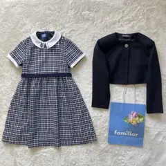 美品✨ファミリア✨フォーマルアンサンブルスーツ120白襟ワンピース　ボレロ
