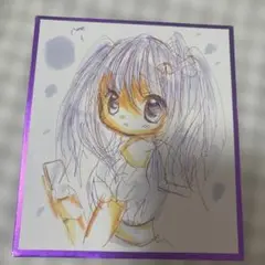 新作。手描きイラスト。小色紙。スマホのやり方に困っていて、ふてくされる女の子