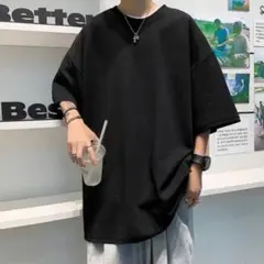 メンズサイドボタン半袖Tシャツ5XLサイズ 黒ブラック　オーバーサイズ