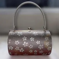 桜の花柄 和装用バッグ シルバー