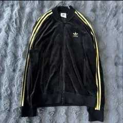 adidas ベロア トラックジャケット XL ブラック×ゴールド メンズ
