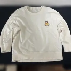 クマ刺繍付　クリーム色トレーナー　100cm