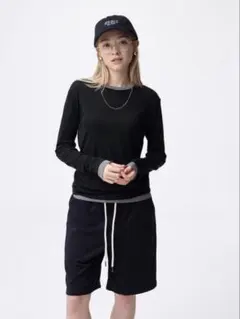 gu ソフトシアー　クルーネックT 黒／グレー2枚セット