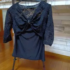 黒いレース5分袖トップス
