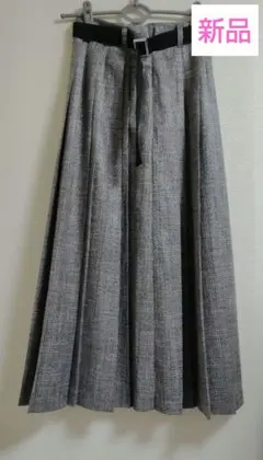 JEANASIS　ラメチェックプリーツロングスカート　レッド系　ベルト付のサムネイル
