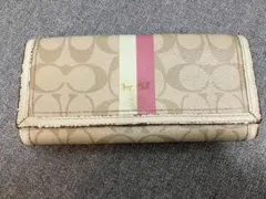 Coach ロゴ柄 長財布 ベージュ/ピンク