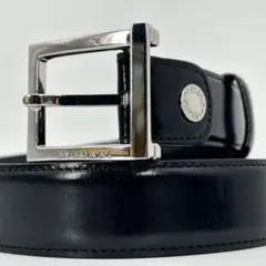 美品✨ブルガリ　ベルト　スクエア　ロゴ刻印　レザー　ブラック　シルバー金具