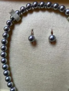 グレー パール ネックレスとイヤリング セット