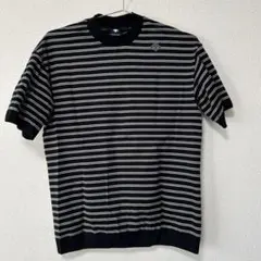 DESCENTE ボーダー柄 半袖綿ニットTシャツ ブラックMのサムネイル