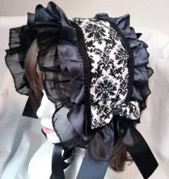 ヘッドドレス（ブラックダマスク柄）ロリータ小物