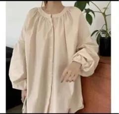 Bifrost シャツワンピース ベージュ バルーンスリーブ