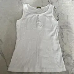 ホワイト　リブ編み　タンクトップ ボタン　Lサイズ