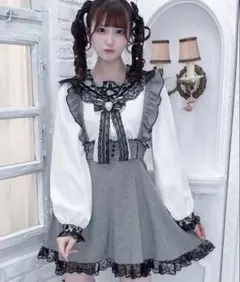 MARS 千鳥柄 裾レーススカート 黒 グレー