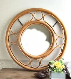 ヴィンテージ ラタン ウォールミラー/丸鏡 モダン