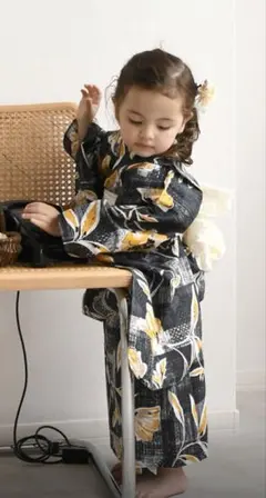 新品　キッズ　浴衣3点セット ニコアンティーク かすれアネモネ utatane