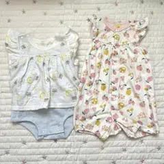 まとめ売り　ベビーロンパース　2点セット　ノースリーブ　70 女の子　フルーツ柄