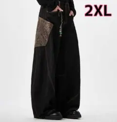 デニムパンツ　カーブパンツ　ユニセックス　ワイド　パイソン柄　ゆったり　ルーズ