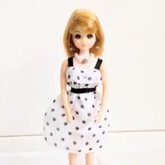 【ハンドメイド】22センチドール用モノトーンドットのシフォンドレスセット③