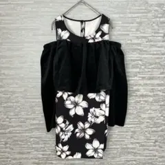 リップサービス 花柄オフショルワンピース M 新品タグ付　タイト　ミニ丈　黒　白