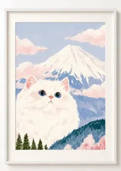 ＜山と大きな白い猫＞ 現代アート