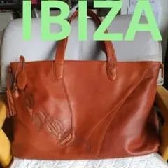 sale IBIZA ブラウンレザービッグサイズショルダーバッグ チヤーム付き