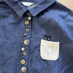 Quelle Chance デニムタボタンネコシャツ長袖シャツ 猫刺繍のサムネイル