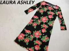 ローラアシュレイ　花柄　ストレッチ　ロングワンピース　黒地　１３
