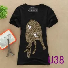 キリン柄 プリント 半袖Tシャツ ブラック