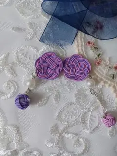 水引梅結びアシンメトリーピアスorイヤリング