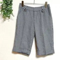 【コムサイズム】チェック　ハーフ　パンツ　ズボン　柄ボタン　千鳥格子　折り返し
