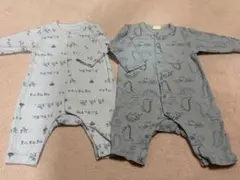 アカチャンホンポ・西松屋/ロンパース2点セット 恐竜・乗り物プリント