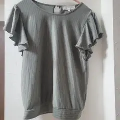 週末までROPÉ PICNIC グレー ストライプ フリル袖 Tシャツ 38