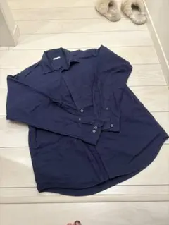 GU ネイビー 長袖シャツ コットン混紡 L