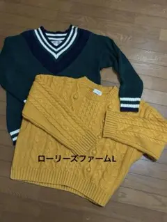 LOWRYS FARM ケーブルニット セーター マスタード Vネックセーター
