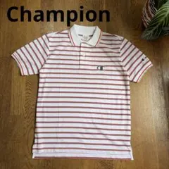 極美品✨チャンピオンボーダーロゴ刺繍ポロシャツL白/オレンジ/黒Champion