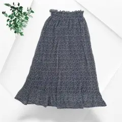 フリーズマート 小花柄シャーリングロングスカート F ウエストゴム ネイビー