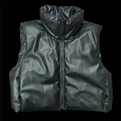 ZARA ブラック ダウンベスト L レザー