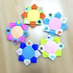 折り紙 メダル 5個セット カラフル 両面折り紙 クラフトパンチ 模様付き