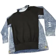 黒デニムコンビスウェットシャツ