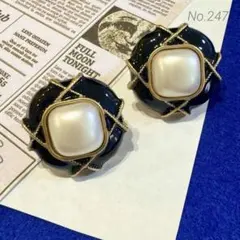 ヴィンテージ　デザイン　アクセサリー　ブラック　パール　ピアス　イヤリング
