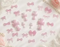 超お得！メルカリ便　ベビーピンク　クロスネイルパーツ　リボンパーツセット♡