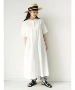 新品 Samansa Mos2 ホワイト バンドカラーシャツワンピース