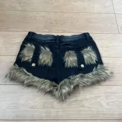 Y2K ファー付きデニムショートパンツ 新品未使用